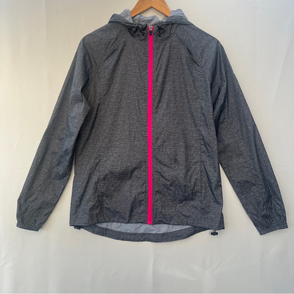 ASICS Charcoal Full Zip Running Packable Jacket Windbreaker Hoodie‎ Size Medium